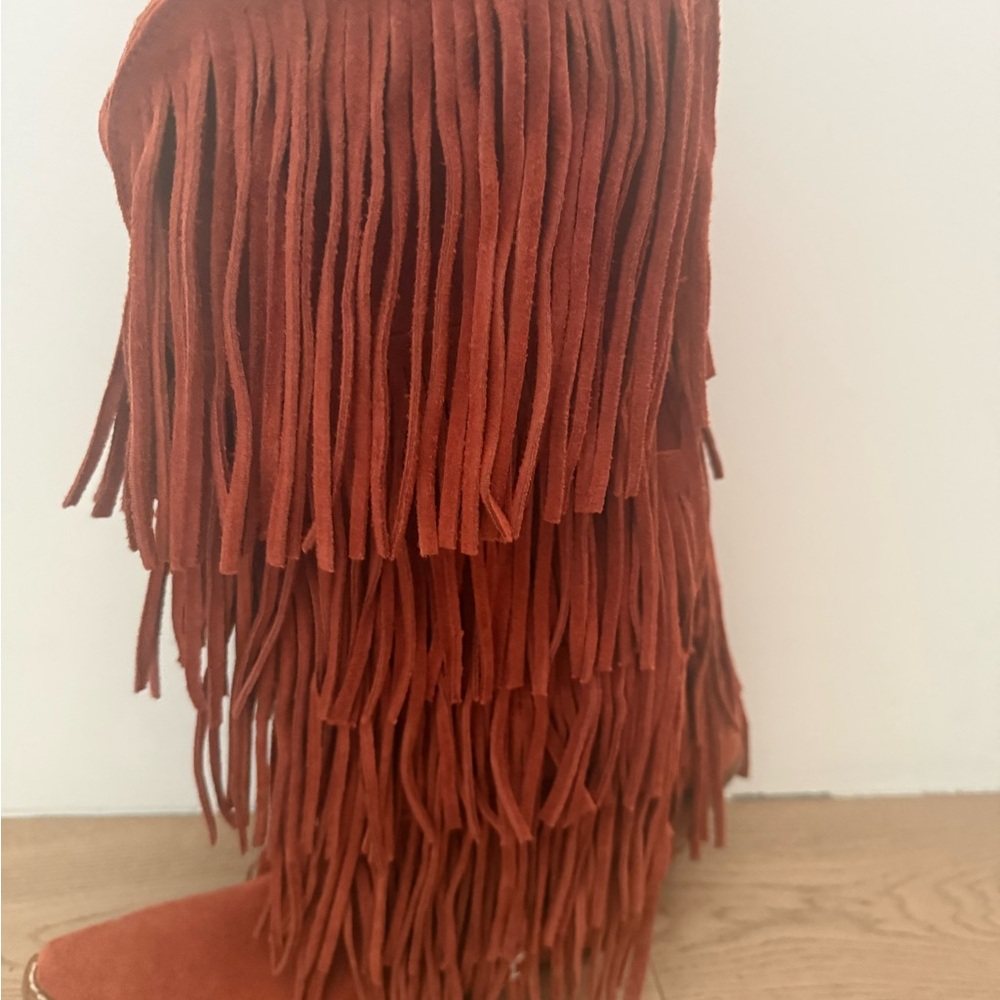 dingo Fringe Over-The-Knee Suede Boots - Rust Orange - Picture 2 of 3